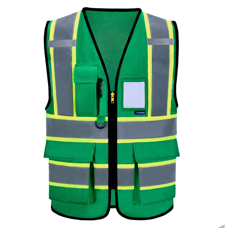 AYKRM Chaleco De Seguridad De Alta Visibilidad Con Bolsillos Tiras Reflectantes Y Cremallera,Amarillo Naranja(XS-6XL)