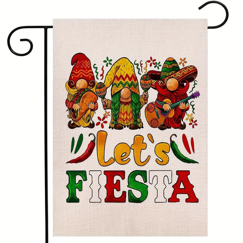 1 Bandera De Jardín "Let's Fiesta", 12.0 X 18.0 In, Vertical, Tamaño Doble, Celebración Navideña Mexicana, Decoración Al Aire Libre, 12.0 X 18.0 In, Sin Asta De Bandera. - SACASUSA