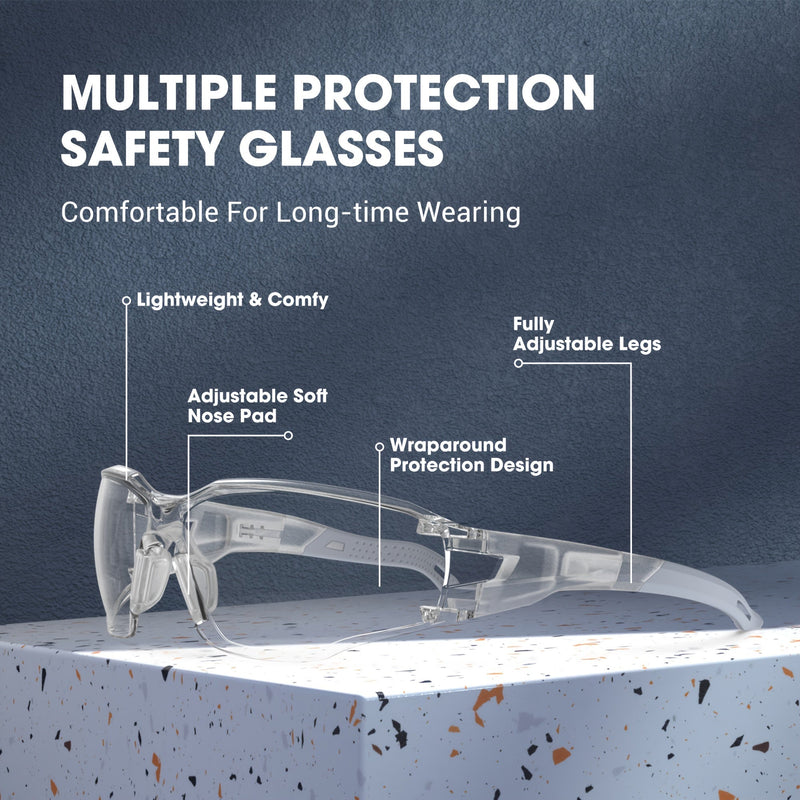 1 Par De Gafas De Seguridad LAIYIKE, Protección Contra Rasguños, Gafas De Protección Para El Trabajo, Lentes Claros Antivaho Y Marcos Ajustables, Protección Ocular Para Hombres Y Mujeres, Gafas De Montar - SACASUSA