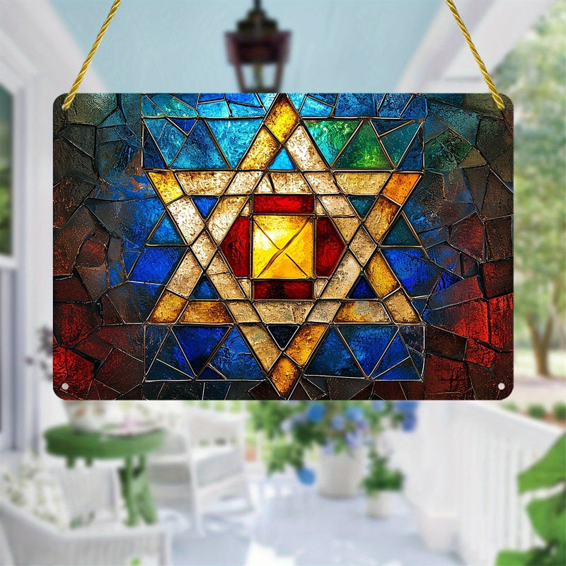 1 Pieza, Atrapasol De Estrella De David, Colgante De Ventana De Vidrio Manchado, Letrero Acrílico, Regalos Para Mujeres, Decoración De Primavera, Letrero Rectangular, Letrero De Corona, Centro De Corona, Regalo De Inauguración - SACASUSA