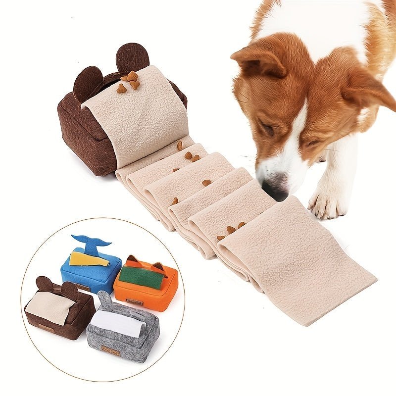 1 pieza Caja de pañuelos interactiva para mascotas, juguete con sonido, juguete para masticar con chirrido para perros, promueve la limpieza de los dientes y los beneficios del entrenamiento, accesorio de mascotas - SACASUSA