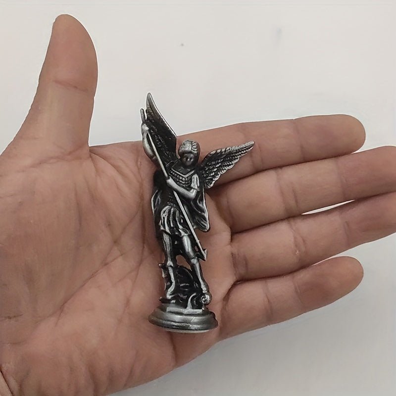 1 pieza de estatuilla cristiana de San Miguel, el Arcángel que derrota a las estatuas del guardián de Satanás, Ctafts de aleación de Zinc, para la decoración del escritorio de la mesa de la habitación del hogar - SACASUSA