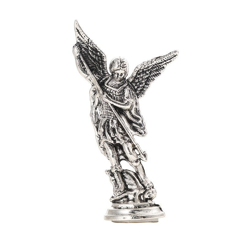 1 pieza de estatuilla cristiana de San Miguel, el Arcángel que derrota a las estatuas del guardián de Satanás, Ctafts de aleación de Zinc, para la decoración del escritorio de la mesa de la habitación del hogar - SACASUSA