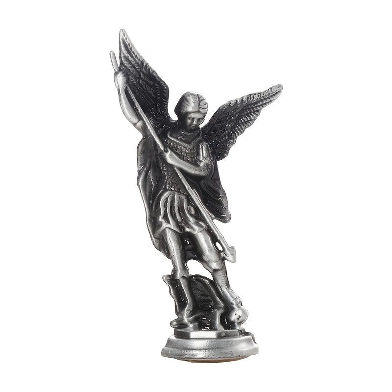 1 pieza de estatuilla cristiana de San Miguel, el Arcángel que derrota a las estatuas del guardián de Satanás, Ctafts de aleación de Zinc, para la decoración del escritorio de la mesa de la habitación del hogar - SACASUSA