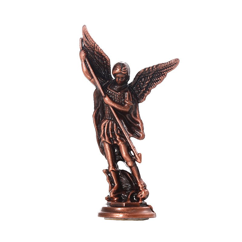 1 pieza de estatuilla cristiana de San Miguel, el Arcángel que derrota a las estatuas del guardián de Satanás, Ctafts de aleación de Zinc, para la decoración del escritorio de la mesa de la habitación del hogar - SACASUSA