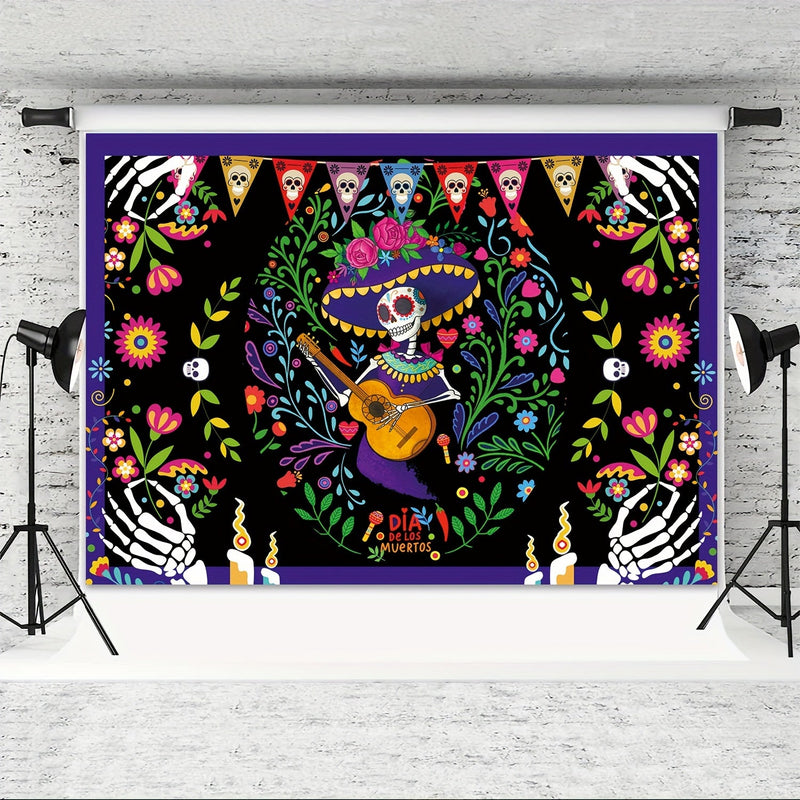 1 Pieza, Suministros Para Fiesta Del Día De Los Muertos, Pancarta De Fondo De Tela Extra Grande Para El Día De Los Muertos, Decoración De Fiesta, Fondo De Fotomatón, Pancarta De Fondo De Calavera - SACASUSA