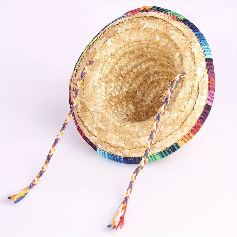 1 Sombrero Mexicano De 18.0 In De Ancho Para Adultos Con Ribete De Sarape, Sombrero Auténtico Para Sombrero De Paja Del Cinco De Mayo Con Banda De Sarape, Disfraz De Sarape Mexicano Para Adultos - SACASUSA