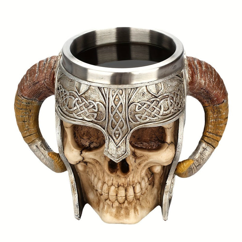 1 Taza De Calavera Con Forma De Esqueleto, Cerveza, Esqueleto Creativo, Caballero, Cuerno De Carnero, Taza De Resina, Doble Cuerno De Carnero, Taza Para Beber De Acero Inoxidable, Taza De Oficina - SACASUSA