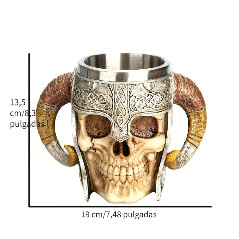 1 Taza De Calavera Con Forma De Esqueleto, Cerveza, Esqueleto Creativo, Caballero, Cuerno De Carnero, Taza De Resina, Doble Cuerno De Carnero, Taza Para Beber De Acero Inoxidable, Taza De Oficina - SACASUSA