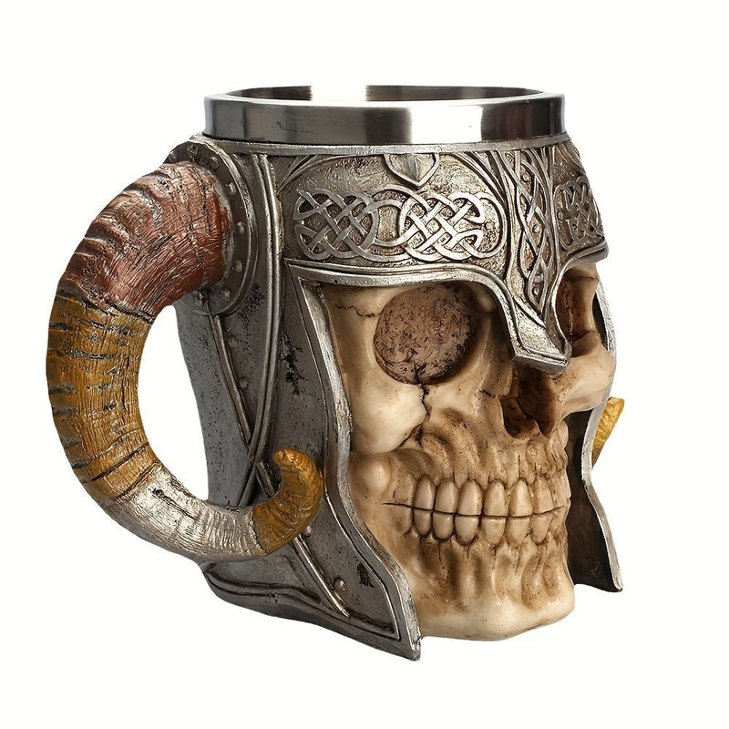 1 Taza De Calavera Con Forma De Esqueleto, Cerveza, Esqueleto Creativo, Caballero, Cuerno De Carnero, Taza De Resina, Doble Cuerno De Carnero, Taza Para Beber De Acero Inoxidable, Taza De Oficina - SACASUSA