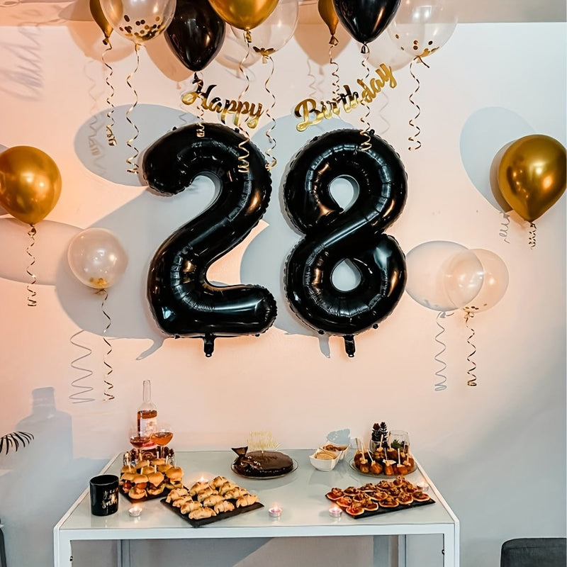 1 Unidad De Globos Digitales Negros De 32 Pulgadas, Decoración De Fiesta De Cumpleaños, Globos De Aniversario, Suministros Para Fiestas De Globos - SACASUSA