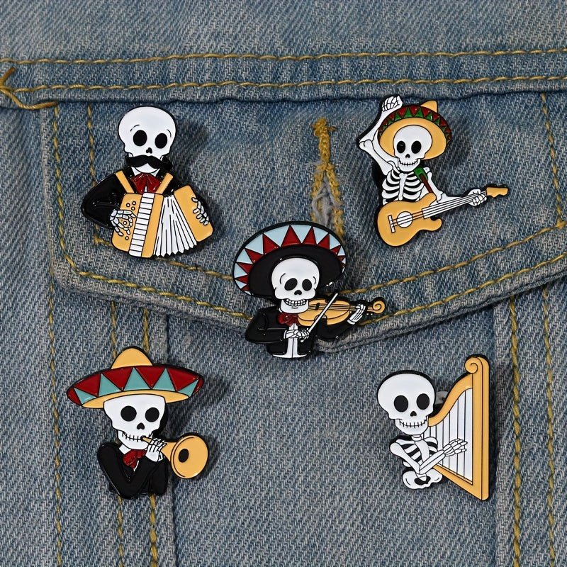 1/2/3/5 Uds Broche De Alfileres Esmaltados De Concierto Mexicano, Broches De Arpa De Violín De Acordeón Insignias De Solapa, Regalo De Estilo Gótico - SACASUSA