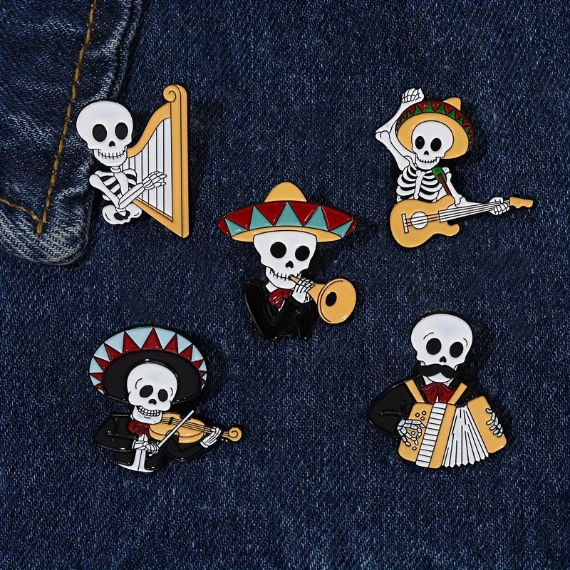 1/2/3/5 Uds Broche De Alfileres Esmaltados De Concierto Mexicano, Broches De Arpa De Violín De Acordeón Insignias De Solapa, Regalo De Estilo Gótico - SACASUSA