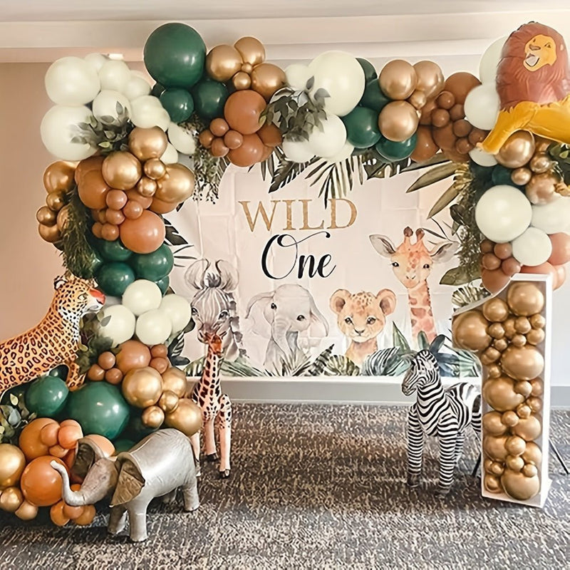 128 Piezas, Juego De Arco Floral De Globos De Selva Safari, Globos Verde Salvia Y Marrón Con Estampado Animal, Adecuado Para Suministros De Fiesta Temática Tropical Salvaje, Primer Cumpleaños, Bautismo, Boda, Graduación,(juego De Globos De Safari) - SACASUSA