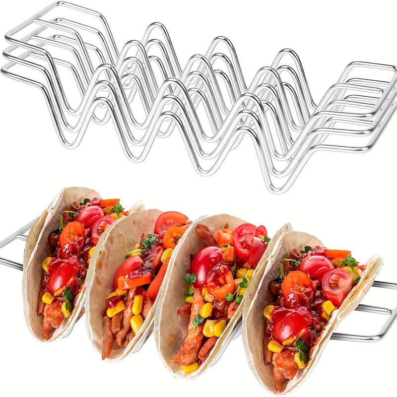 1/4pcs 304 Soporte De Acero Inoxidable Para Tacos, Bandeja De Tacos, Soporte Para Rollos Mexicanos, Sostiene 4 Panes De Maíz Fritos Cada Uno, Se Puede Usar En El Horno Para Hornear, Seguro Para Usar En La Mesa Y En La Parrilla - SACASUSA