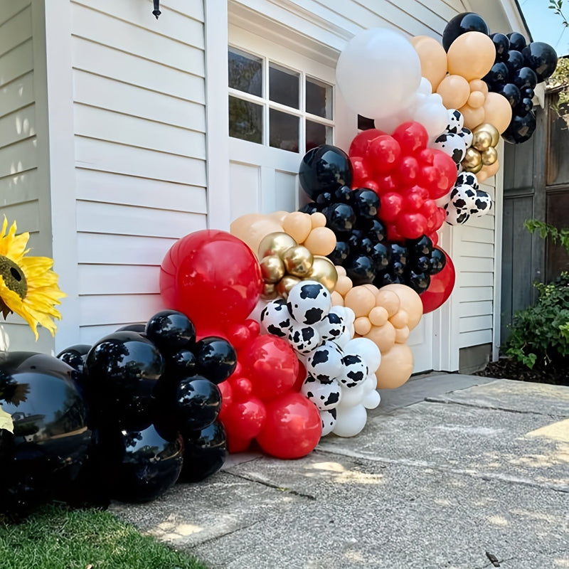 157 Piezas, Primer Kit De Arco De Guirnalda De Globos De Rodeo, Fondo De Decoración De Fiesta De Primer Rodeo Con Globo Estampado De Vaca Caqui Negra Y Roja Para Fiesta Temática De Vaquero, Baby Shower, Granja, Decoraciones De Fiesta De Cumpleaños - SACASUSA