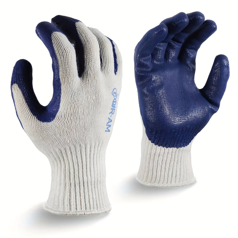 1/6 Pares 10G Guantes De Trabajo De Algodón De Látex Azul Multiusos, Recubiertos De Nitrilo Y Goma En La Palma Para Un Agarre Firme, De Alta Resistencia Premium, Construcción, Almacén, Jardinería, Guantes De Uso General - SACASUSA