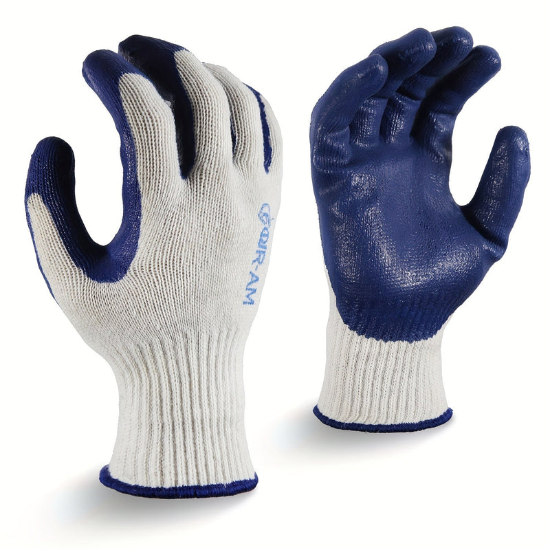 1/6 Pares 10G Guantes De Trabajo De Algodón De Látex Azul Multiusos, Recubiertos De Nitrilo Y Goma En La Palma Para Un Agarre Firme, De Alta Resistencia Premium, Construcción, Almacén, Jardinería, Guantes De Uso General - SACASUSA