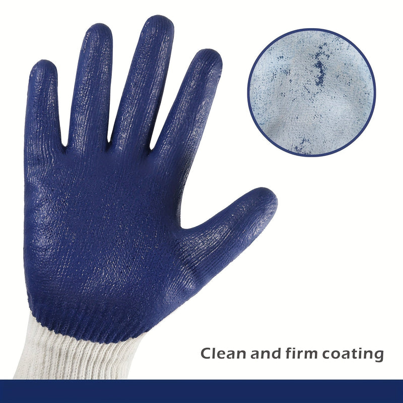 1/6 Pares 10G Guantes De Trabajo De Algodón De Látex Azul Multiusos, Recubiertos De Nitrilo Y Goma En La Palma Para Un Agarre Firme, De Alta Resistencia Premium, Construcción, Almacén, Jardinería, Guantes De Uso General - SACASUSA