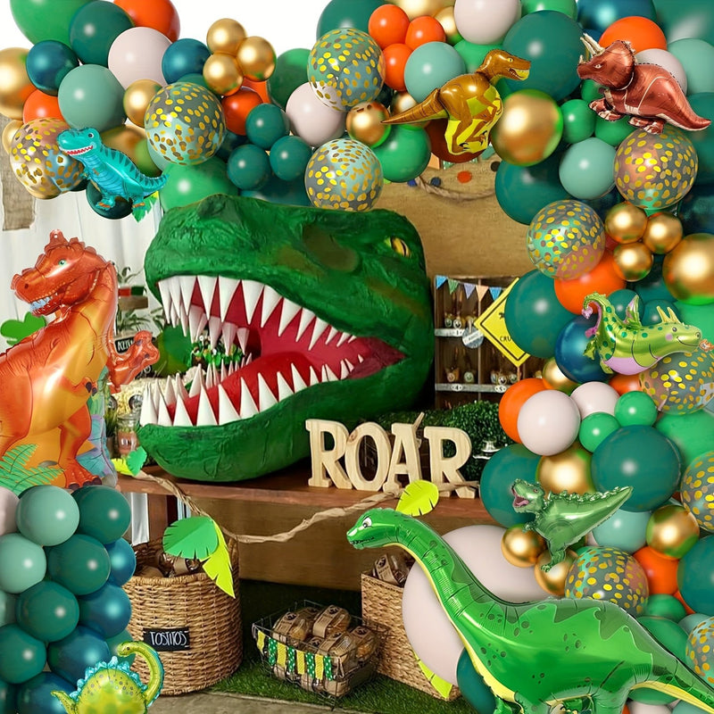 167 Piezas, Juego de Guirnaldas de Arco de Globos de Dinosaurio, Verde Lima Naranja, 8 Piezas Globos de Papel de Dinosaurio Globos de Feliz Cumpleaños para Fiesta Temática de Dinosaurios de la Selva, Decoración de Fiestas, Accesorios para Fotos, Arreglo - SACASUSA