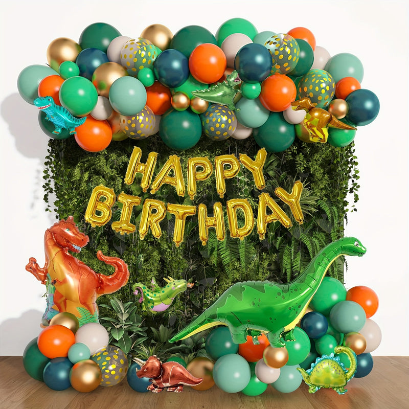 167 Piezas, Juego de Guirnaldas de Arco de Globos de Dinosaurio, Verde Lima Naranja, 8 Piezas Globos de Papel de Dinosaurio Globos de Feliz Cumpleaños para Fiesta Temática de Dinosaurios de la Selva, Decoración de Fiestas, Accesorios para Fotos, Arreglo - SACASUSA