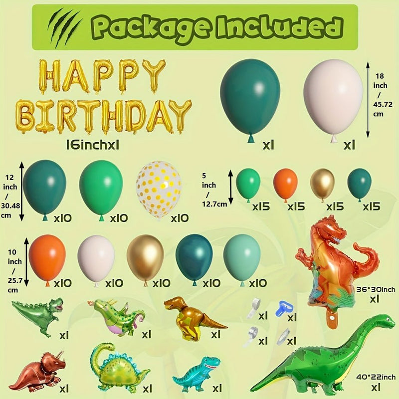 167 Piezas, Juego de Guirnaldas de Arco de Globos de Dinosaurio, Verde Lima Naranja, 8 Piezas Globos de Papel de Dinosaurio Globos de Feliz Cumpleaños para Fiesta Temática de Dinosaurios de la Selva, Decoración de Fiestas, Accesorios para Fotos, Arreglo - SACASUSA