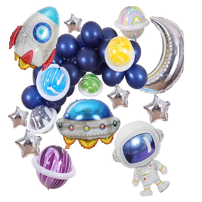 17pcs, Astronauta Spaceman Película De Aluminio Globo Cohete Nave Estrella Luna Globo, Suministros De Decoración Para Fiestas Temáticas Del Espacio Galáctico Para Niños Y Niñas, Decoración Para La Ducha, Suministros Para Fiestas Temáticas Del Espacio - SACASUSA