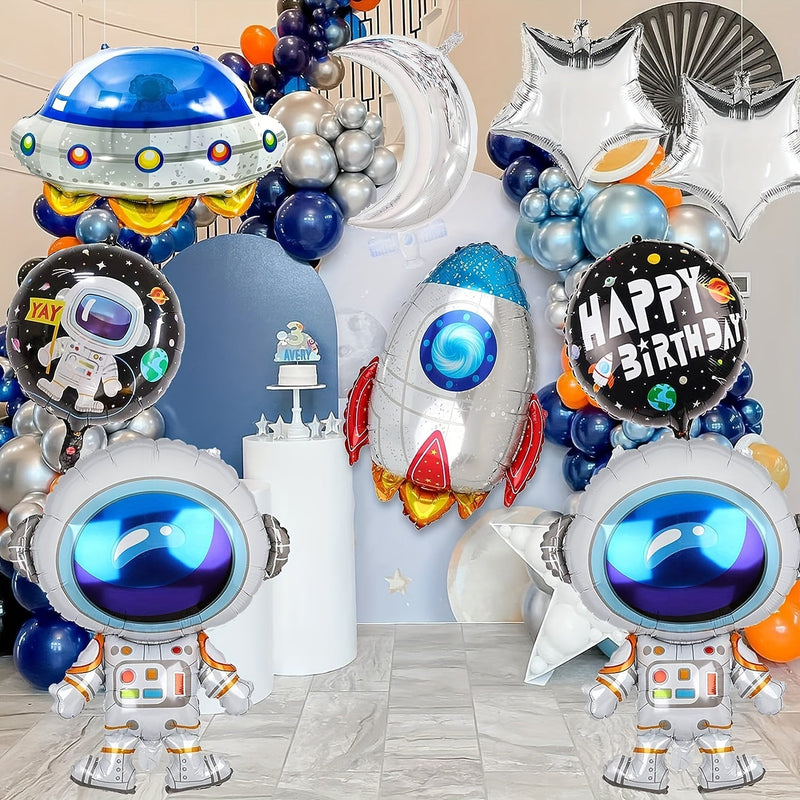 17pcs, Astronauta Spaceman Película De Aluminio Globo Cohete Nave Estrella Luna Globo, Suministros De Decoración Para Fiestas Temáticas Del Espacio Galáctico Para Niños Y Niñas, Decoración Para La Ducha, Suministros Para Fiestas Temáticas Del Espacio - SACASUSA