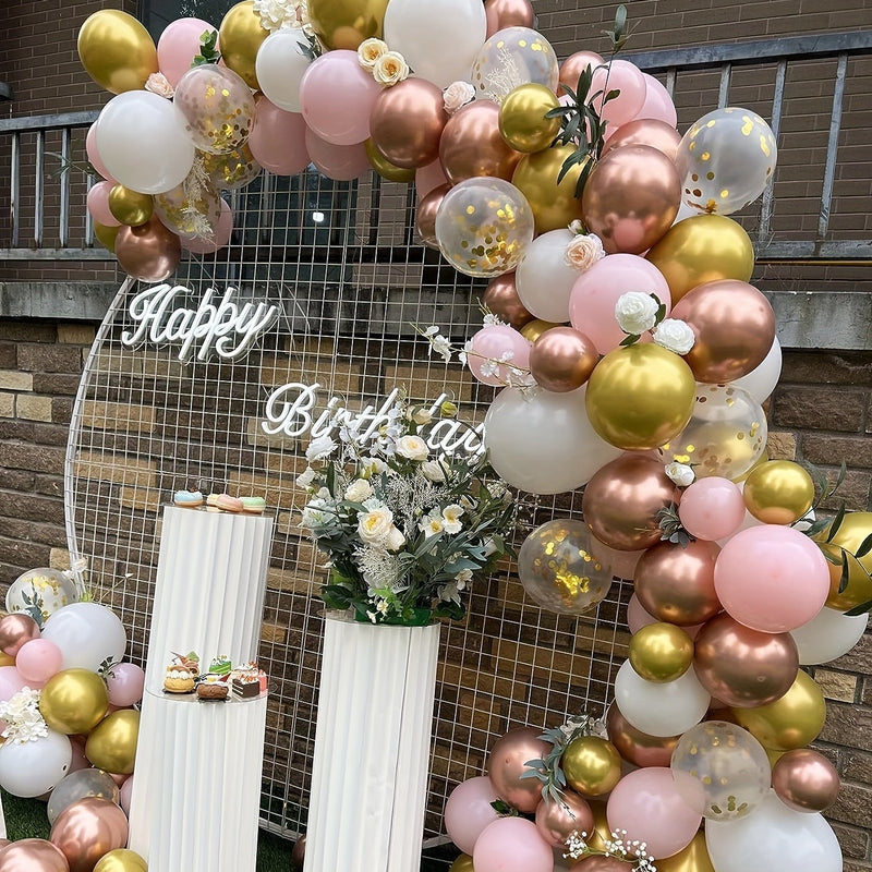 198 Piezas, DIY Rosa Dorado Rosa Blanco Globo Guirnalda Arco Conjunto Confeti Globos Bautismo Boda Princesa Cumpleaños Aniversario Compromiso Despedida De Soltera Fiesta Globos Decoración Suministros De Fiesta - SACASUSA