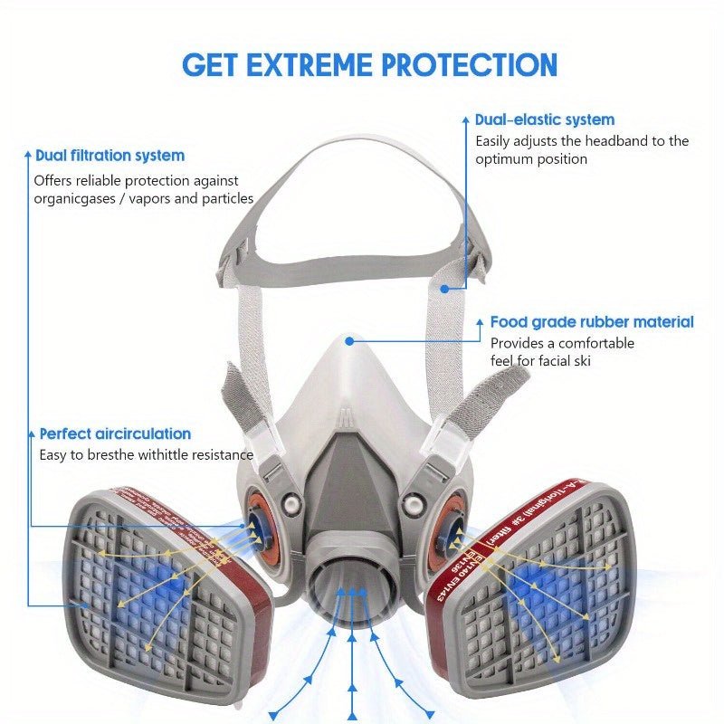 1pc 15 En 1 Media Cara Máscara De Gas, Pintura En Aerosol 6200 Respirador Máscara De Protección De Seguridad, Media Cara Cubierta Máscara De Gas Con Filtro - SACASUSA