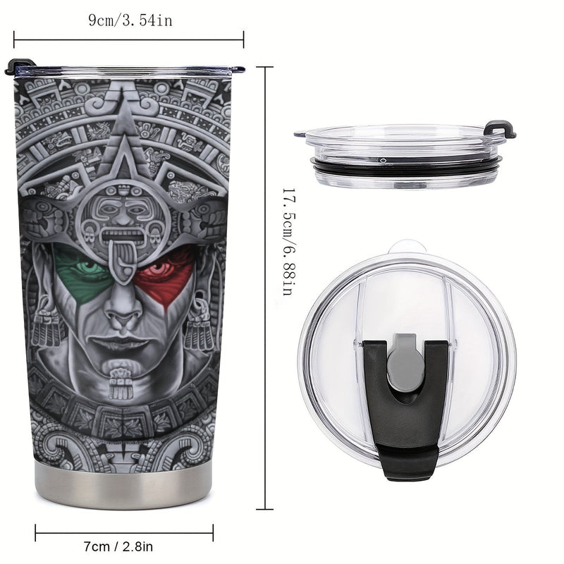 1pc 20oz Estilo Metálico Azteca México Regalos Para Esposo, Hijo, Regalos De San Valentín Cumpleaños, Taza De Tumbler Azteca Mexicana, Taza De Café De Viaje Con Tapa - SACASUSA