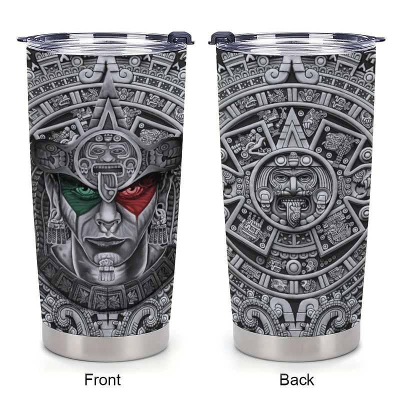 1pc 20oz Estilo Metálico Azteca México Regalos Para Esposo, Hijo, Regalos De San Valentín Cumpleaños, Taza De Tumbler Azteca Mexicana, Taza De Café De Viaje Con Tapa - SACASUSA