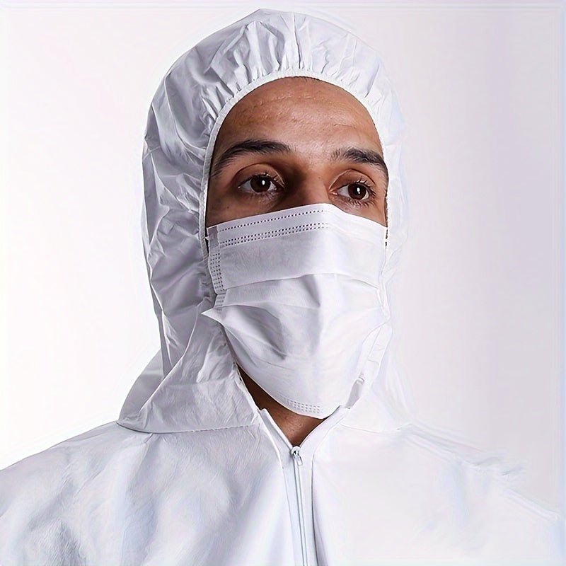 1pc 55gsmPP+PE Microporous Breathable Film Ropa De Protección Química Desechable Para El Trabajo, Trajes De Trabajo Pesados Para Hombres Y Mujeres, Con Capucha Y Botas Transpirables E Impermeables L-3XL - SACASUSA