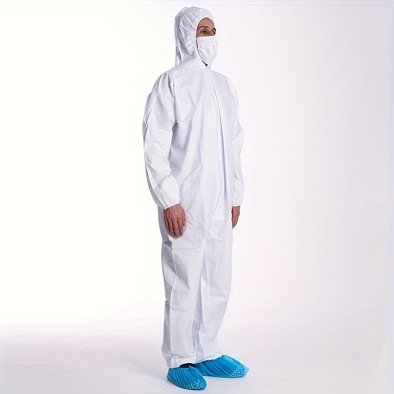 1pc 55gsmPP+PE Microporous Breathable Film Ropa De Protección Química Desechable Para El Trabajo, Trajes De Trabajo Pesados Para Hombres Y Mujeres, Con Capucha Y Botas Transpirables E Impermeables L-3XL - SACASUSA