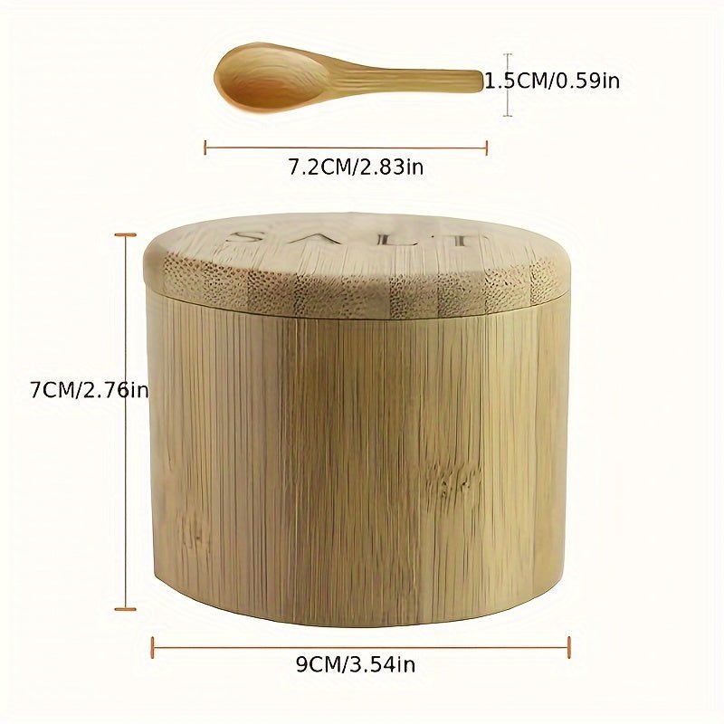 1pc, Caja De Sal, Caja De Sal De Bambú, Salero, Salero De Bambú, Caja De Almacenamiento De Madera, Caja De Almacenamiento De Especias Con Tapa, Salero Creativo, Cosas De Cocina, Gadgets De Cocina - SACASUSA