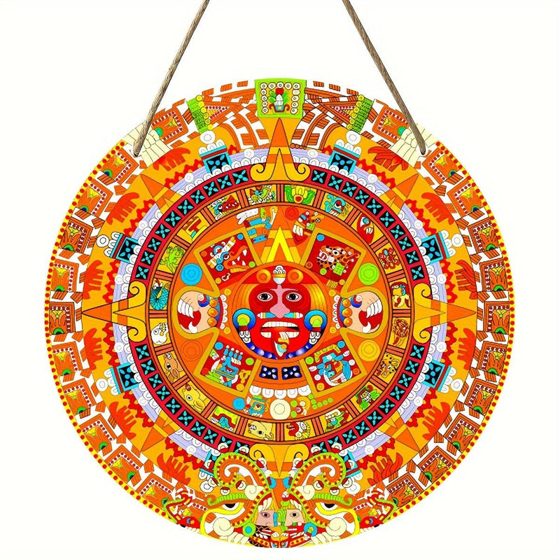 1pc, Calendario Maya Precolombino Mesoamérica Guatemalteco Señal De Madera De Las Tierras Altas De Veracruz Oaxaca Chiapas México Señal De Vacaciones, Señal De Madera Redonda (8in*8in/20cm*20cm) - SACASUSA