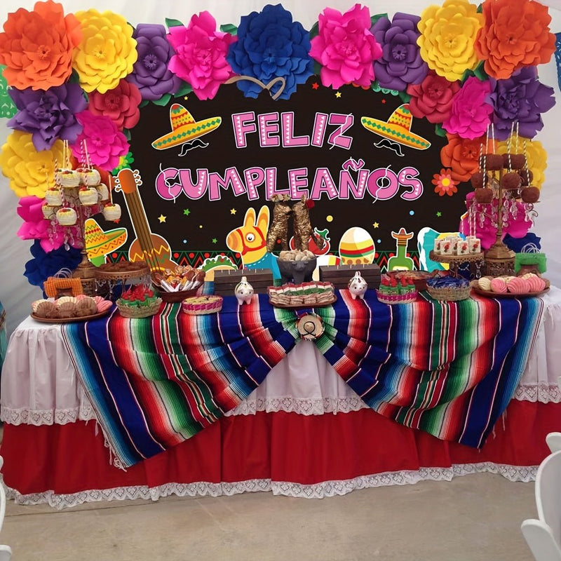 1pc, Fondo De Feliz Cumpleaños Fiesta Mexicana 5x3ft Suministros De Decoración De Fiesta De Feliz Cumpleaños, Globos De Cactus, Cartel De Mesa De Pastel De Carnaval De México Cinco De Mayo, Fondo De Fotografía Accesorios De Fotografía - SACASUSA