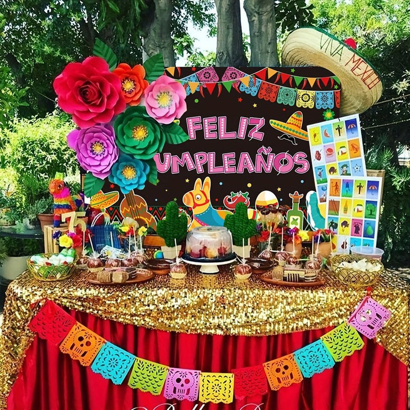 1pc, Fondo De Feliz Cumpleaños Fiesta Mexicana 5x3ft Suministros De Decoración De Fiesta De Feliz Cumpleaños, Globos De Cactus, Cartel De Mesa De Pastel De Carnaval De México Cinco De Mayo, Fondo De Fotografía Accesorios De Fotografía - SACASUSA