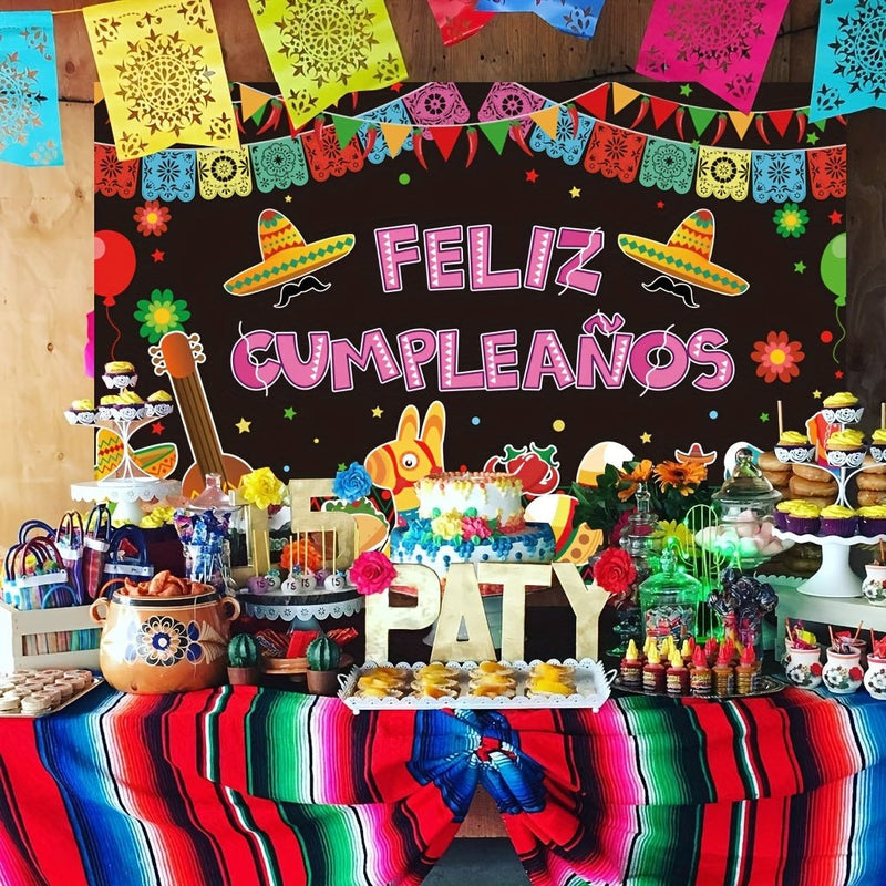 1pc, Fondo De Feliz Cumpleaños Fiesta Mexicana 5x3ft Suministros De Decoración De Fiesta De Feliz Cumpleaños, Globos De Cactus, Cartel De Mesa De Pastel De Carnaval De México Cinco De Mayo, Fondo De Fotografía Accesorios De Fotografía - SACASUSA