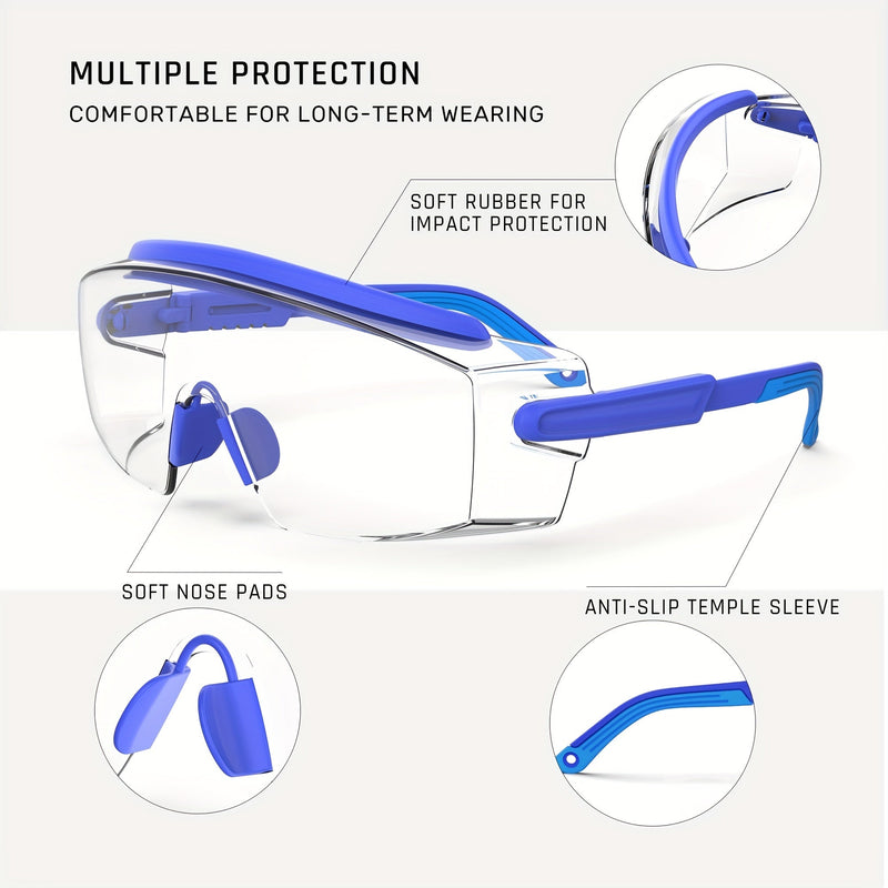 1pc LAIYIKE Gafas De Seguridad Antivaho, Gafas De Seguridad Sobre Gafas, Gafas Protectoras Con Lentes Antirrayas, Montura Y Patillas Ajustables - SACASUSA