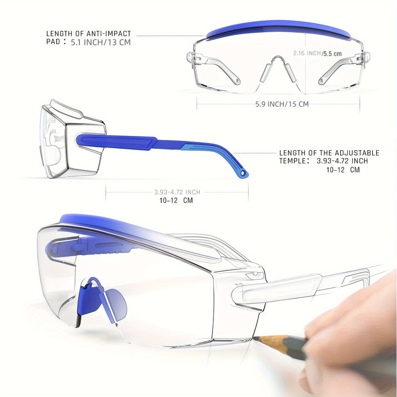 1pc LAIYIKE Gafas De Seguridad Antivaho, Gafas De Seguridad Sobre Gafas, Gafas Protectoras Con Lentes Antirrayas, Montura Y Patillas Ajustables - SACASUSA