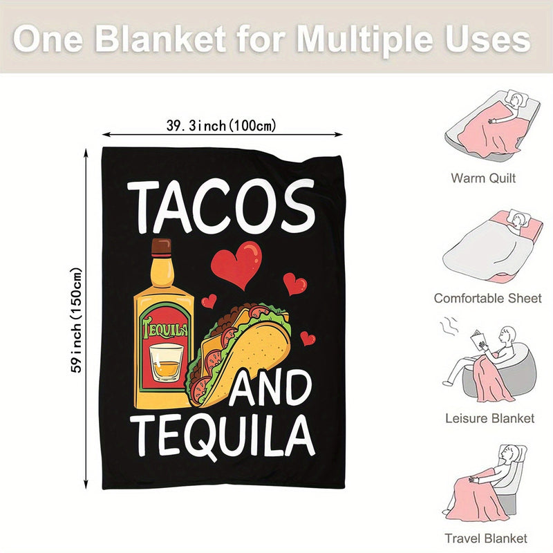 1pc Manta De Impresión Tequila Y Tacos, Manta De Franela Creativa Para Todas Las Estaciones, Manta Suave Y Cálida Para Siesta En Sofá, Oficina, Cama, Camping Y Viajes, Regalo De Halloween, Navidad, Cumpleaños Y Bodas - SACASUSA