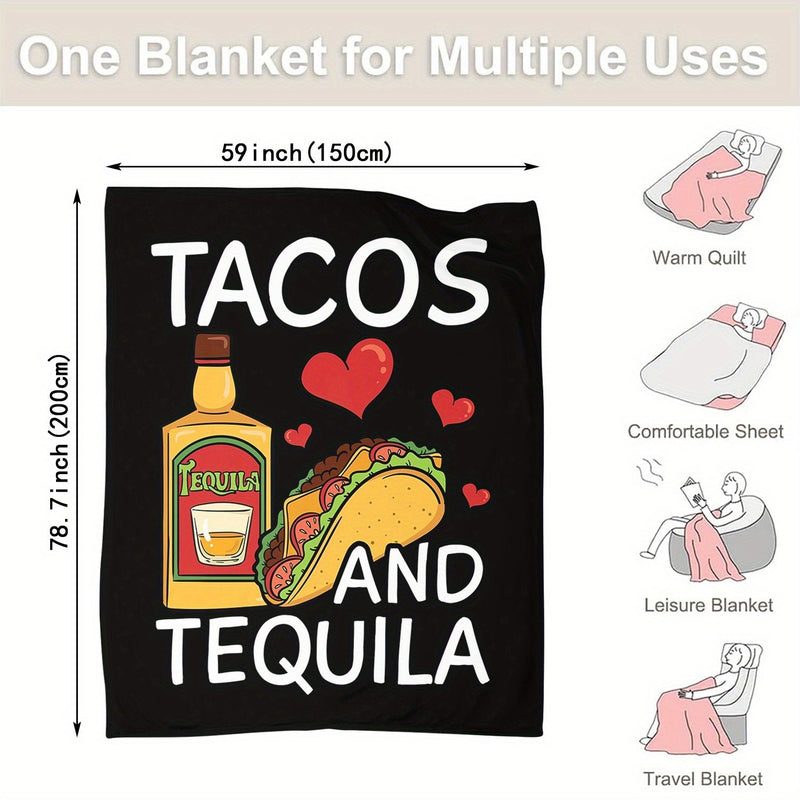 1pc Manta De Impresión Tequila Y Tacos, Manta De Franela Creativa Para Todas Las Estaciones, Manta Suave Y Cálida Para Siesta En Sofá, Oficina, Cama, Camping Y Viajes, Regalo De Halloween, Navidad, Cumpleaños Y Bodas - SACASUSA