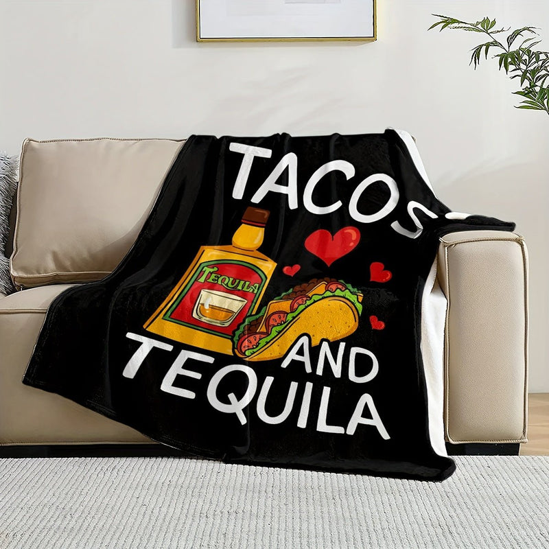 1pc Manta De Impresión Tequila Y Tacos, Manta De Franela Creativa Para Todas Las Estaciones, Manta Suave Y Cálida Para Siesta En Sofá, Oficina, Cama, Camping Y Viajes, Regalo De Halloween, Navidad, Cumpleaños Y Bodas - SACASUSA