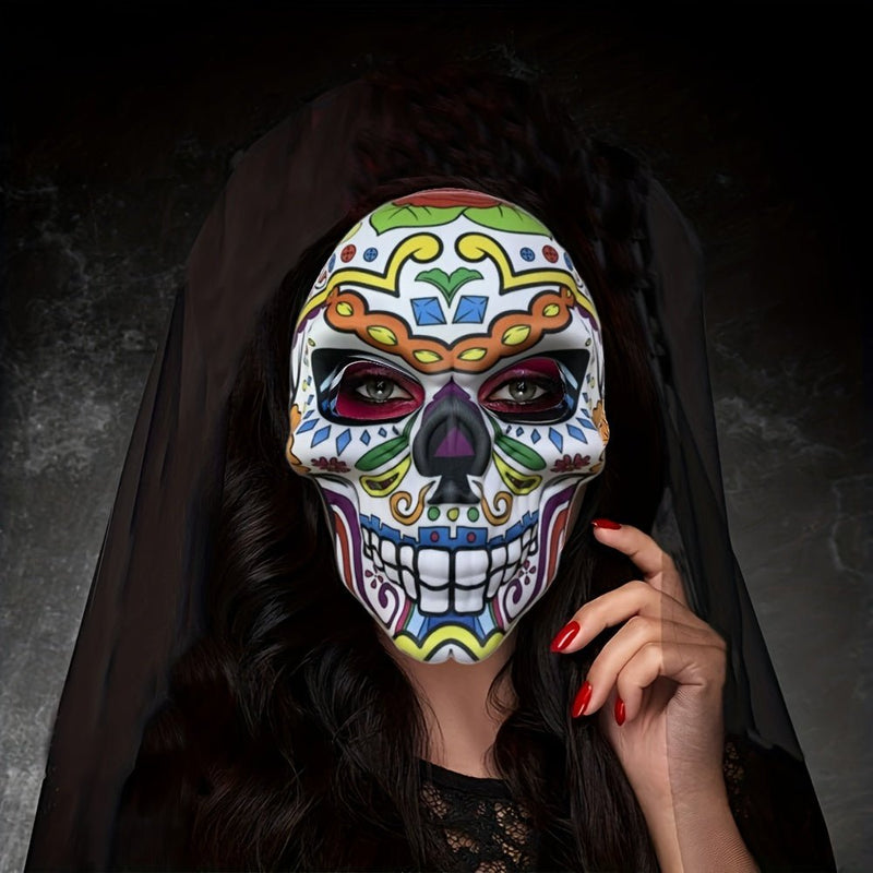 1pc Máscara Del Día De Los Muertos Calavera De Azúcar Máscara Completa De Cara Máscara De Mascarada Mexicana Disfraz De Halloween Accesorio Para Mujeres Hombres Vacaciones - SACASUSA