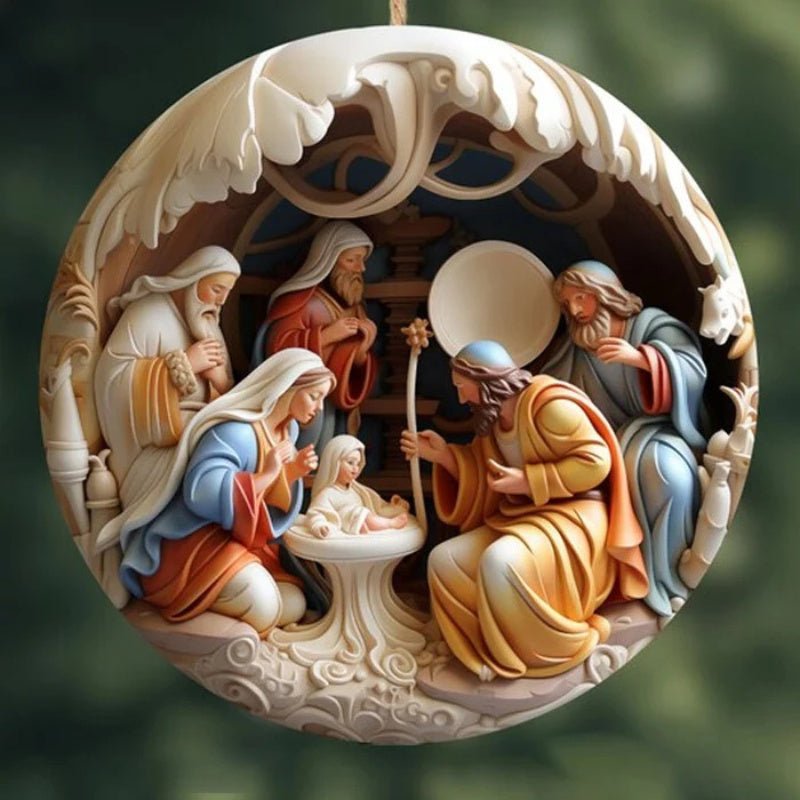 1pc Recuerdo En 3D, Adorno Religioso, Nacimiento De Jesús, Colgante De Oración De Acrílico, Escena Creativa De La Familia De Jesús, Adorno De Pascua, Colgante De Decoración Para El Hogar - SACASUSA