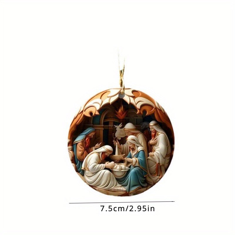 1pc Recuerdo En 3D, Adorno Religioso, Nacimiento De Jesús, Colgante De Oración De Acrílico, Escena Creativa De La Familia De Jesús, Adorno De Pascua, Colgante De Decoración Para El Hogar - SACASUSA