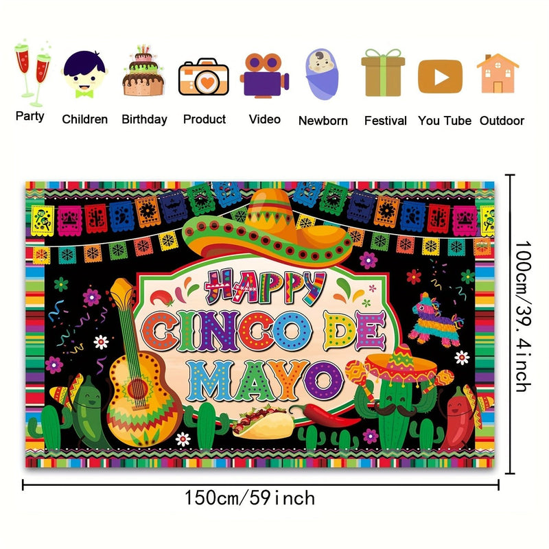 1pc Telón De Fondo De Cinco De Mayo Gran Fiesta Mexicana Decoraciones De Fondo Para Fiesta De Cumpleaños Mexicana Pancarta De Fiesta Mexicana Para La Fiesta De Cinco De Mayo Suministros Para Fiestas Mexicanas Tineit - SACASUSA