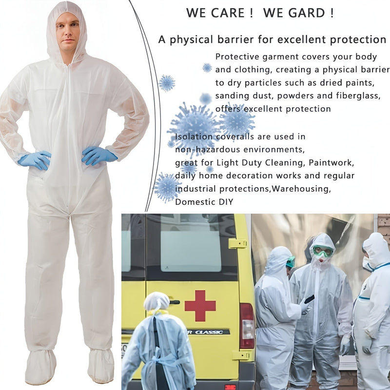 1pc Trajes Hazmat Cubiertas Desechables Para Hombres Y Mujeres Con Cuello Plegado, Cremallera Frontal, Puños Elásticos, Sombrero Y Tobillos, 38 GSM PP Traje Protector Desechable 3 Colores Para Elegir - SACASUSA