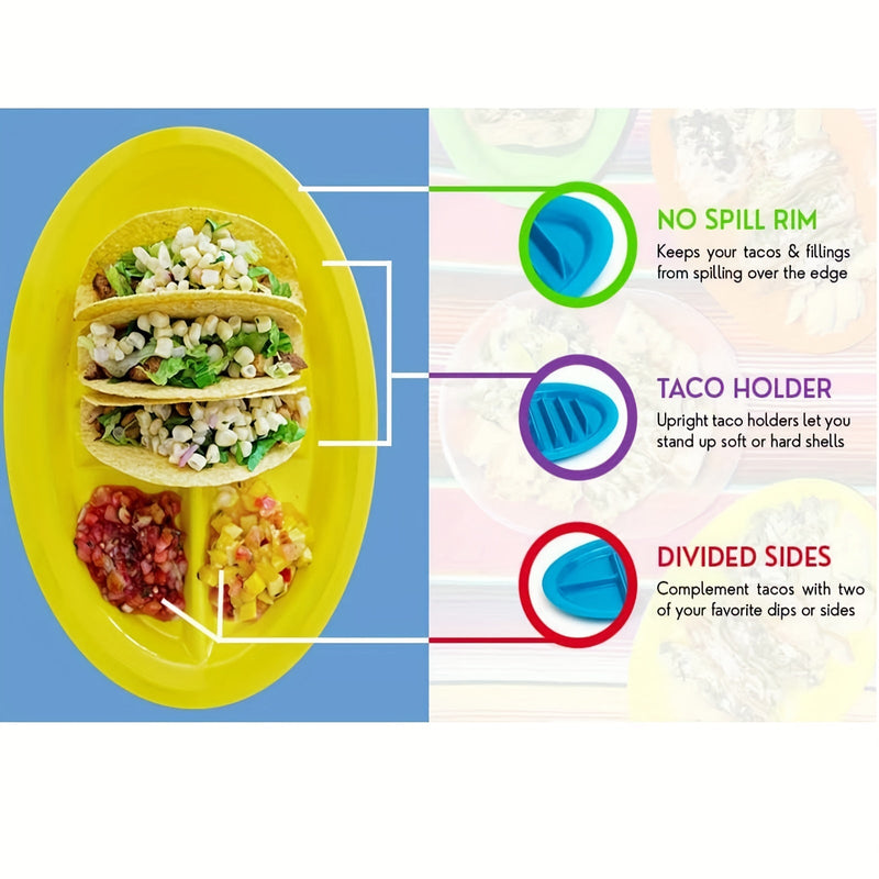 1pc/4pcs, Juego De Platos/Bandejas De Servir Fiesta Con Soporte Para Tacos Suaves Y Duros, Plástico, Para Noches De Tacos Y Bar, Apto Para Microondas - SACASUSA